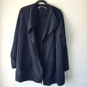 Athleta Merino Wool Blend Black Ribbed Long Open Duster Cardigan Sweater Sz L